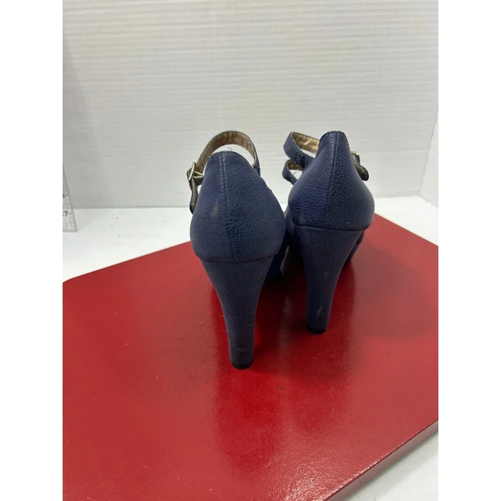 Seychelles Textured Mary Jane Heels 6.5M Navy Essie Double Strap Retro Pinup Mod